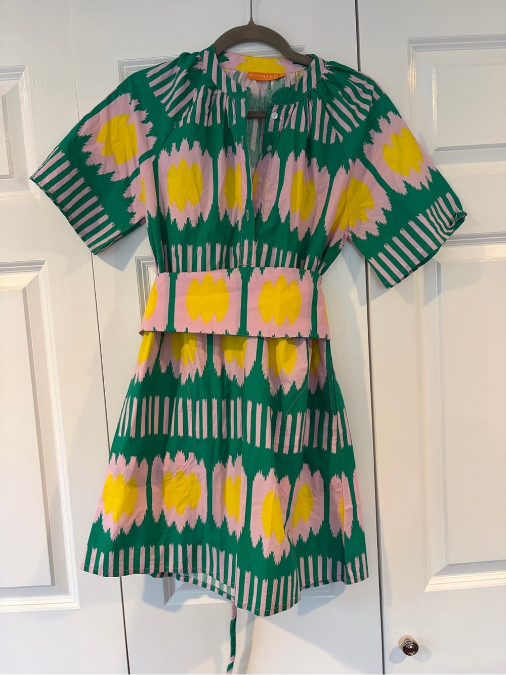 NWOT Green and Pink Oliphant shirt dress and NWT matching belt